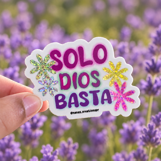 Pegatina "Solo Dios Basta" con purpurina
