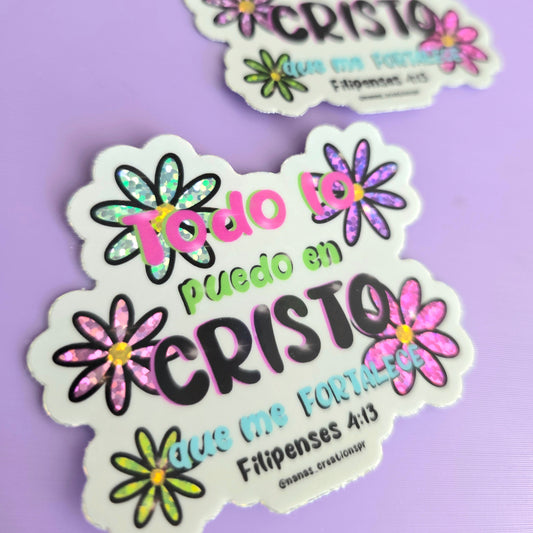 Sticker "Todo lo puedo en Cristo que me fortalece". Filipenses 4:13