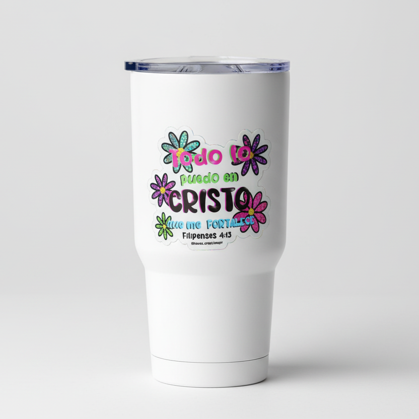 Sticker "Todo lo puedo en Cristo que me fortalece". Filipenses 4:13