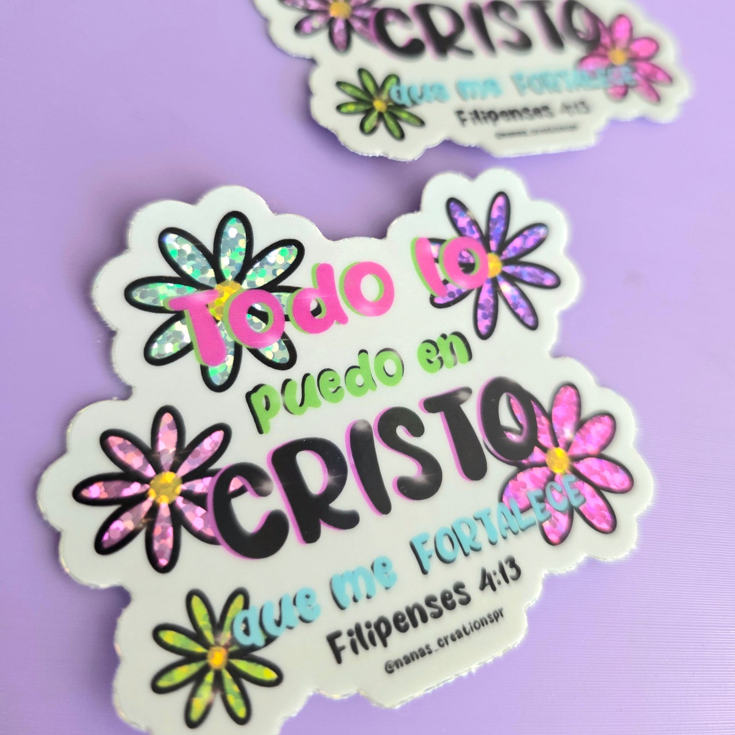 Sticker "Todo lo puedo en Cristo que me fortalece". Filipenses 4:13